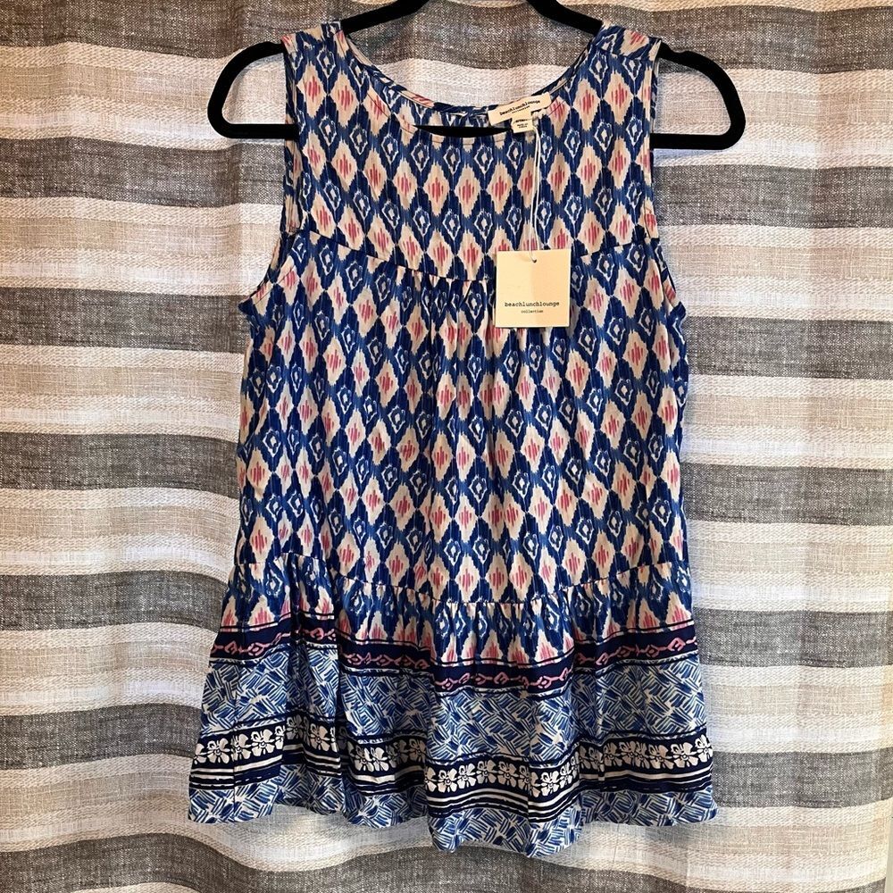 Beachlunchlounge‎ Blue And Pink Ikat Print Tank Top Size Small
